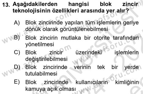 Kurumsal Kaynak Planlama Sistemleri Dersi 2024 - 2025 Yılı (Final) Dönem Sonu Sınav Soruları 13. Soru