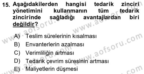 Kurumsal Kaynak Planlama Sistemleri Dersi 2024 - 2025 Yılı (Final) Dönem Sonu Sınav Soruları 15. Soru