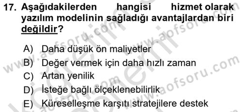 Kurumsal Kaynak Planlama Sistemleri Dersi 2024 - 2025 Yılı (Final) Dönem Sonu Sınav Soruları 17. Soru