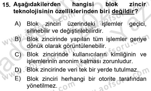 Kurumsal Kaynak Planlama Sistemleri Dersi Yaz Okulu Sınavı Deneme Sınav Soruları 15. Soru