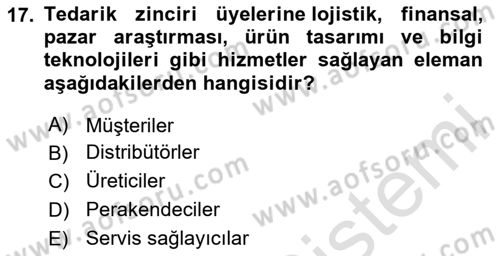 Kurumsal Kaynak Planlama Sistemleri Dersi 2024 - 2025 Yılı Yaz Okulu Sınav Soruları 17. Soru