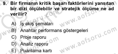 Kurumsal Kaynak Planlama Sistemleri Dersi 2024 - 2025 Yılı Yaz Okulu Sınav Soruları 9. Soru