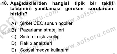 Kurumsal Kaynak Planlama Sistemleri Dersi 2025 - 2026 Yılı (Vize) Ara Sınav Soruları 18. Soru