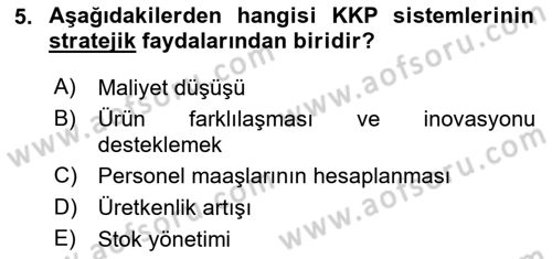 Kurumsal Kaynak Planlama Sistemleri Dersi 2025 - 2026 Yılı (Vize) Ara Sınav Soruları 5. Soru