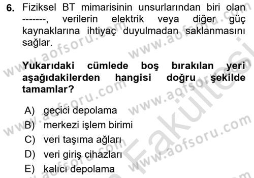 Kurumsal Kaynak Planlama Sistemleri Dersi 2025 - 2026 Yılı (Vize) Ara Sınav Soruları 6. Soru