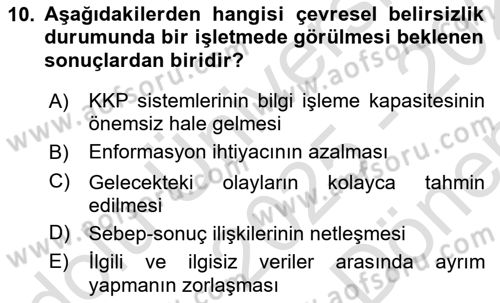 Kurumsal Kaynak Planlama Sistemleri Dersi 2025 - 2026 Yılı (Final) Dönem Sonu Sınav Soruları 10. Soru