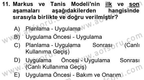 Kurumsal Kaynak Planlama Sistemleri Dersi 2025 - 2026 Yılı (Final) Dönem Sonu Sınav Soruları 11. Soru