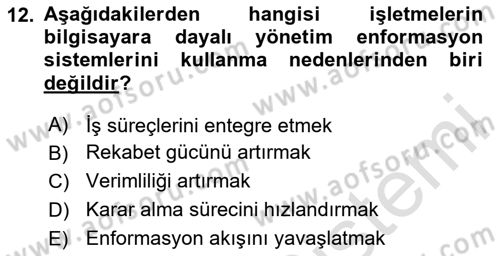 Kurumsal Kaynak Planlama Sistemleri Dersi 2025 - 2026 Yılı (Final) Dönem Sonu Sınav Soruları 12. Soru
