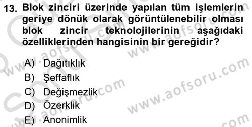 Kurumsal Kaynak Planlama Sistemleri Dersi 2025 - 2026 Yılı (Final) Dönem Sonu Sınav Soruları 13. Soru