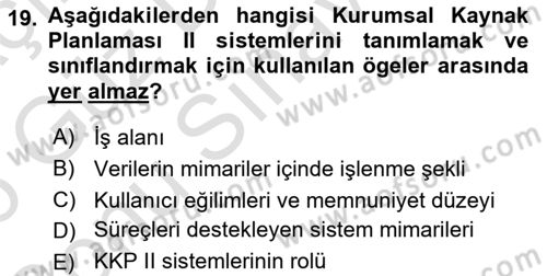 Kurumsal Kaynak Planlama Sistemleri Dersi 2025 - 2026 Yılı (Final) Dönem Sonu Sınav Soruları 19. Soru