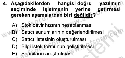 Kurumsal Kaynak Planlama Sistemleri Dersi 2025 - 2026 Yılı (Final) Dönem Sonu Sınav Soruları 4. Soru