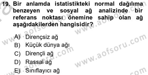 Sosyal Ağ Analizi Dersi 2016 - 2017 Yılı (Vize) Ara Sınav Soruları 19. Soru