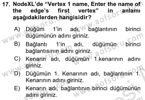 Sosyal Ağ Analizi Dersi 2016 - 2017 Yılı (Final) Dönem Sonu Sınav Soruları 17. Soru