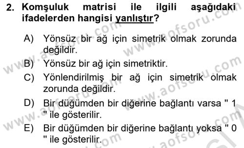 Sosyal Ağ Analizi Dersi 2016 - 2017 Yılı (Final) Dönem Sonu Sınav Soruları 2. Soru