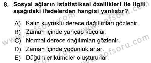 Sosyal Ağ Analizi Dersi 2016 - 2017 Yılı (Final) Dönem Sonu Sınav Soruları 8. Soru