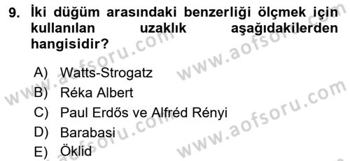 Sosyal Ağ Analizi Dersi 2016 - 2017 Yılı (Final) Dönem Sonu Sınav Soruları 9. Soru