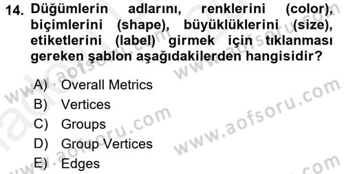 Sosyal Ağ Analizi Dersi 2017 - 2018 Yılı 3 Ders Sınav Soruları 14. Soru