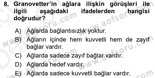 Sosyal Ağ Analizi Dersi 2017 - 2018 Yılı 3 Ders Sınavı 8. Soru