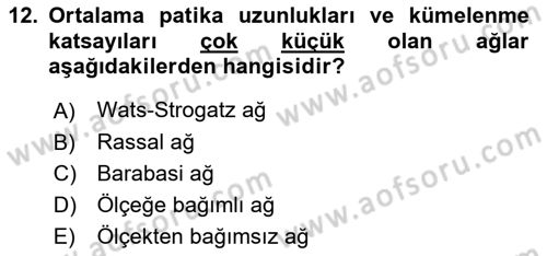 Sosyal Ağ Analizi Dersi 2017 - 2018 Yılı (Vize) Ara Sınavı 12. Soru