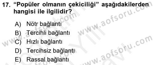Sosyal Ağ Analizi Dersi 2017 - 2018 Yılı (Vize) Ara Sınav Soruları 17. Soru