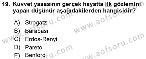 Sosyal Ağ Analizi Dersi 2017 - 2018 Yılı (Vize) Ara Sınav Soruları 19. Soru