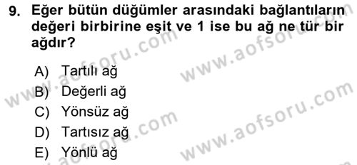 Sosyal Ağ Analizi Dersi 2017 - 2018 Yılı (Vize) Ara Sınav Soruları 9. Soru
