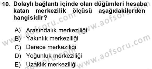 Sosyal Ağ Analizi Dersi 2017 - 2018 Yılı (Final) Dönem Sonu Sınav Soruları 10. Soru