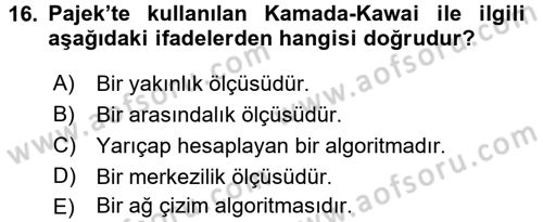 Sosyal Ağ Analizi Dersi 2017 - 2018 Yılı (Final) Dönem Sonu Sınav Soruları 16. Soru