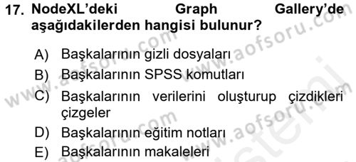 Sosyal Ağ Analizi Dersi 2017 - 2018 Yılı (Final) Dönem Sonu Sınav Soruları 17. Soru