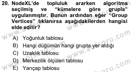 Sosyal Ağ Analizi Dersi 2017 - 2018 Yılı (Final) Dönem Sonu Sınav Soruları 20. Soru