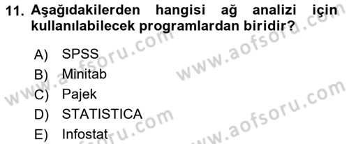 Sosyal Ağ Analizi Dersi 2018 - 2019 Yılı 3 Ders Sınav Soruları 11. Soru