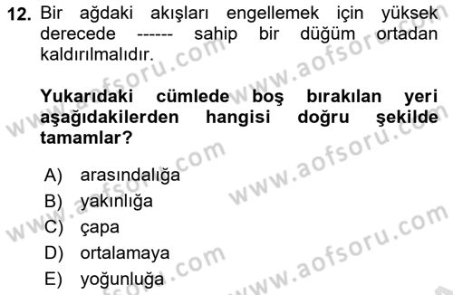 Sosyal Ağ Analizi Dersi 2018 - 2019 Yılı 3 Ders Sınav Soruları 12. Soru