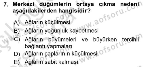 Sosyal Ağ Analizi Dersi 2018 - 2019 Yılı 3 Ders Sınav Soruları 7. Soru