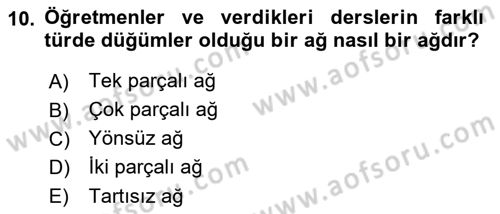 Sosyal Ağ Analizi Dersi 2018 - 2019 Yılı (Vize) Ara Sınavı 10. Soru