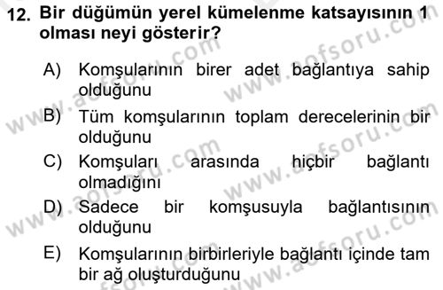 Sosyal Ağ Analizi Dersi 2018 - 2019 Yılı (Vize) Ara Sınav Soruları 12. Soru