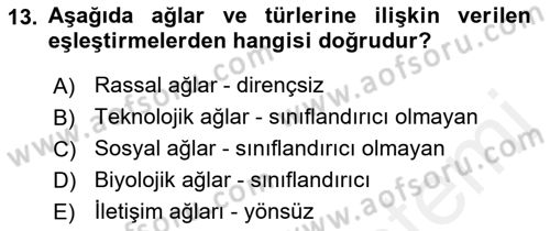 Sosyal Ağ Analizi Dersi 2018 - 2019 Yılı (Vize) Ara Sınav Soruları 13. Soru