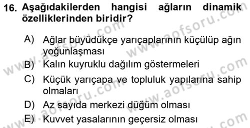 Sosyal Ağ Analizi Dersi 2018 - 2019 Yılı (Vize) Ara Sınav Soruları 16. Soru