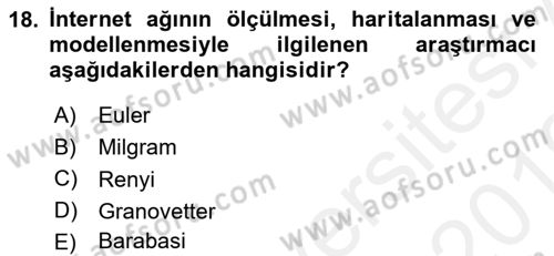 Sosyal Ağ Analizi Dersi 2018 - 2019 Yılı (Vize) Ara Sınav Soruları 18. Soru