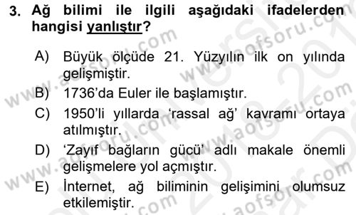 Sosyal Ağ Analizi Dersi 2018 - 2019 Yılı (Vize) Ara Sınav Soruları 3. Soru