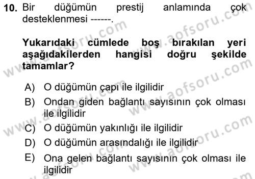 Sosyal Ağ Analizi Dersi 2018 - 2019 Yılı (Final) Dönem Sonu Sınav Soruları 10. Soru