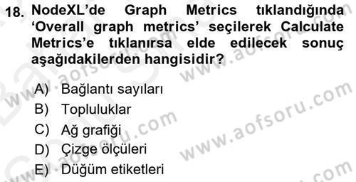 Sosyal Ağ Analizi Dersi 2018 - 2019 Yılı (Final) Dönem Sonu Sınav Soruları 18. Soru