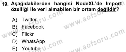 Sosyal Ağ Analizi Dersi 2018 - 2019 Yılı (Final) Dönem Sonu Sınav Soruları 19. Soru