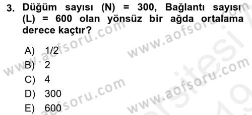 Sosyal Ağ Analizi Dersi 2018 - 2019 Yılı (Final) Dönem Sonu Sınav Soruları 3. Soru