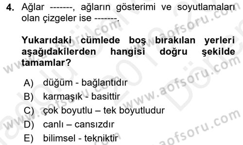Sosyal Ağ Analizi Dersi 2018 - 2019 Yılı (Final) Dönem Sonu Sınav Soruları 4. Soru