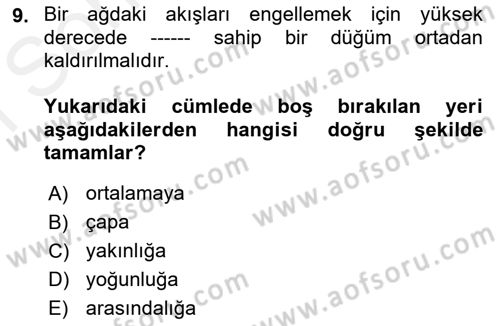 Sosyal Ağ Analizi Dersi 2018 - 2019 Yılı (Final) Dönem Sonu Sınav Soruları 9. Soru