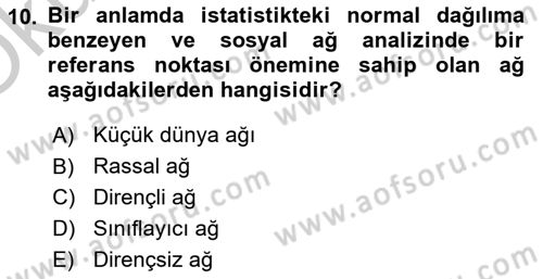 Sosyal Ağ Analizi Dersi 2018 - 2019 Yılı Yaz Okulu Sınavı 10. Soru