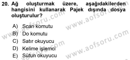 Sosyal Ağ Analizi Dersi 2018 - 2019 Yılı Yaz Okulu Sınavı 20. Soru