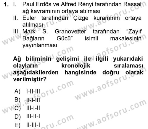 Sosyal Ağ Analizi Dersi 2020 - 2021 Yılı Yaz Okulu Sınavı 1. Soru