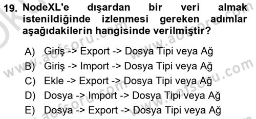 Sosyal Ağ Analizi Dersi 2020 - 2021 Yılı Yaz Okulu Sınav Soruları 19. Soru