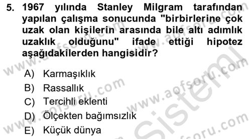 Sosyal Ağ Analizi Dersi 2021 - 2022 Yılı (Vize) Ara Sınav Soruları 5. Soru